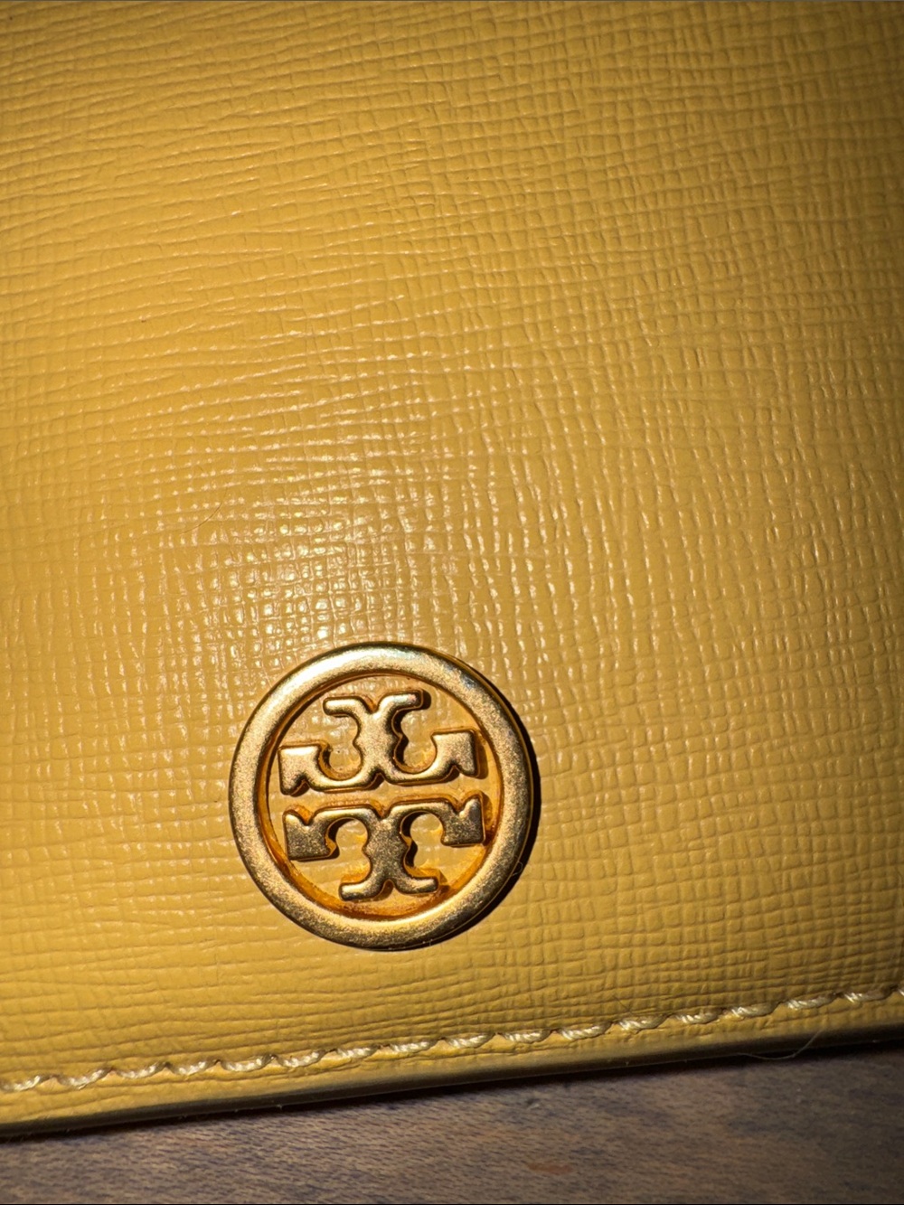 Tory Burch Mustard Yellow Zip Card Case with Multicolor Stripe Slots - Picture 4 of 4